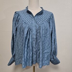 The Shirt By Rochelle Behrens Puff Sleeve Button Down Blouse Size Small